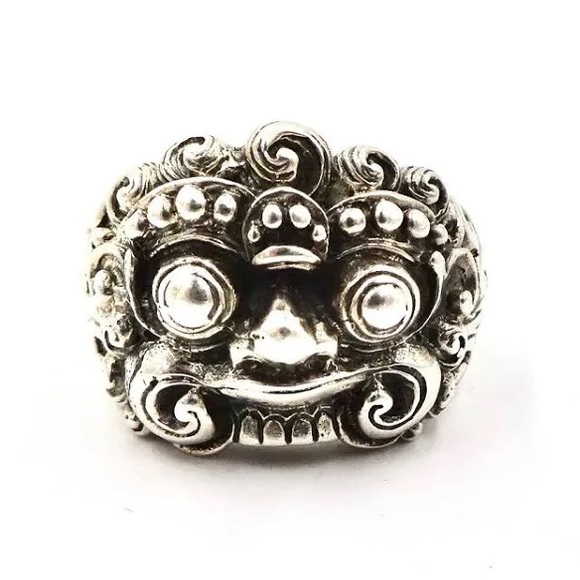 Men's sterling silver ring, "Witch Rangda" Asian Unisex Dragon Foo Dog Sz 9 - Picture 5 of 5